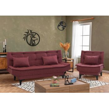 Set canapea extensibilă, Unique Design, 867UNQ1691, Lemn de carpen, Rosu claret