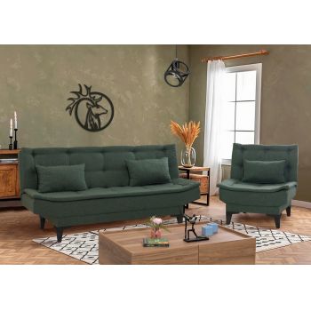 Set canapea extensibilă, Unique Design, 867UNQ1692, Lemn de carpen, Verde