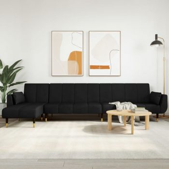 vidaXL Canapea extensibilă în formă de L negru 275x140x70cm catifea
