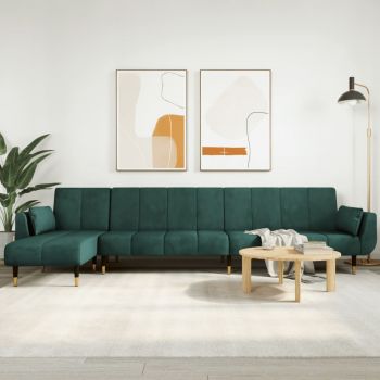 vidaXL Canapea extensibilă în formă de L verde 275x140x70 cm catifea