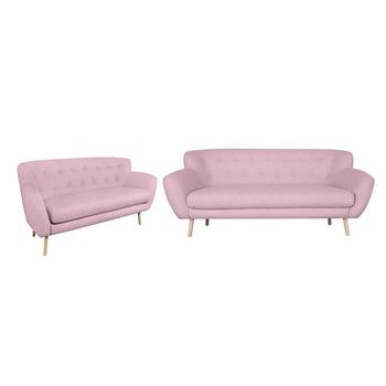 Set 2 canapele cu 2 și 3 locuri Kooko Home Pop, roz fixa