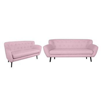 Set 2 canapele cu 2 și 3 locuri Kooko Home Rock, roz fixa