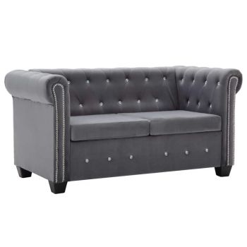 Canapea Chesterfield 2 locuri catifea 146 x 75 x 72 cm gri