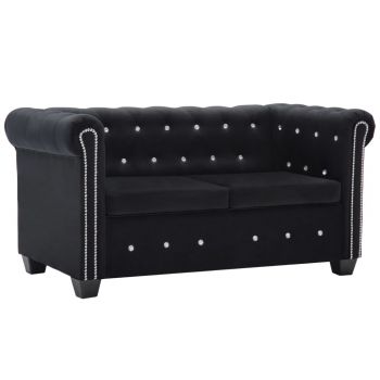 Canapea Chesterfield 2 locuri catifea 146x75x72 cm negru