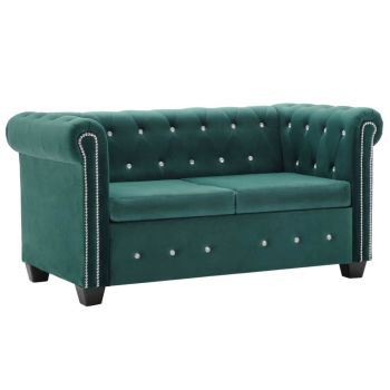 Canapea Chesterfield 2 locuri catifea 146x75x72 cm verde