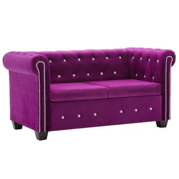 Canapea Chesterfield 2 locuri catifea 146x75x72 cm violet ieftina