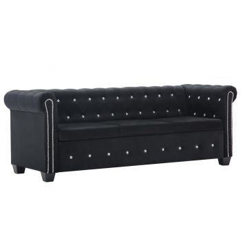 Canapea Chesterfield 3 locuri catifea 199 x 75 x 72 cm negru