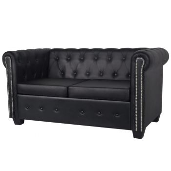 Canapea Chesterfield cu 2 locuri piele artificială negru