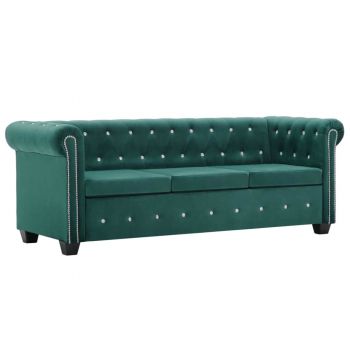 Canapea Chesterfield cu 3 locuri catifea 199x75x72 cm verde