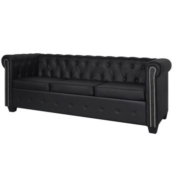 Canapea Chesterfield cu 3 locuri piele artificială negru