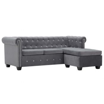 Canapea Chesterfield formă L catifea 199 x 142 x 72 cm gri ieftina