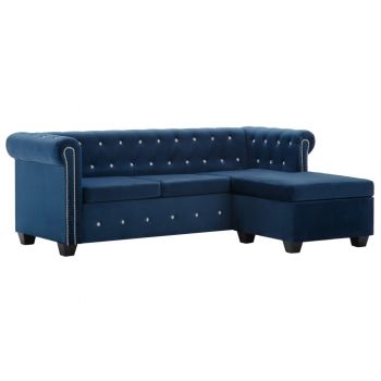 Canapea Chesterfield formă L catifea 199x142x72 cm albastru