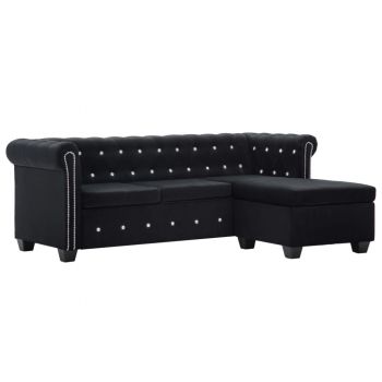 Canapea Chesterfield formă L catifea 199x142x72 cm negru