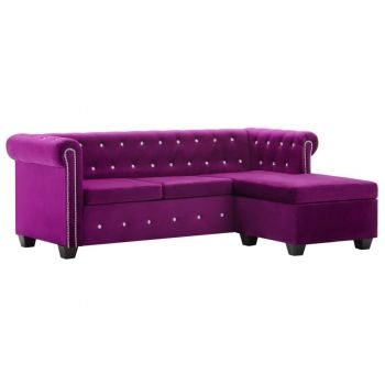 Canapea Chesterfield formă L catifea 199x142x72 cm violet