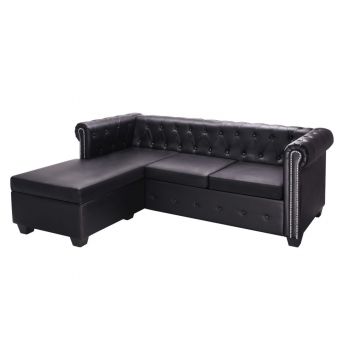 Canapea Chesterfield in formă de L piele artificială negru ieftina