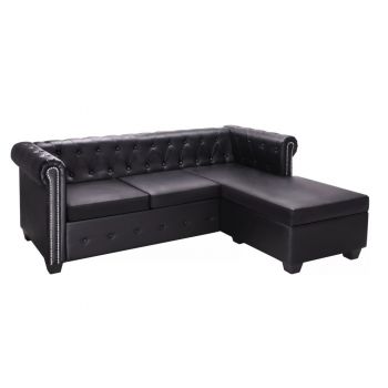 Canapea Chesterfield in formă de L piele artificială negru ieftina