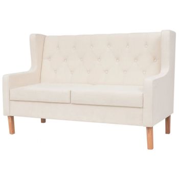 Canapea cu 2 locuri material textil alb crem