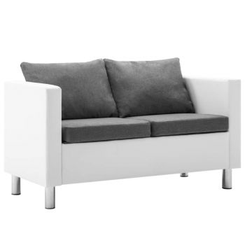 Canapea cu 2 locuri piele ecologică alb și gri deschis