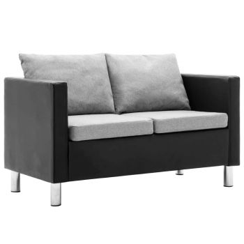Canapea cu 2 locuri piele ecologică negru și gri deschis