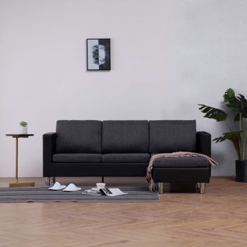 Canapea cu 3 locuri cu perne negru piele ecologică