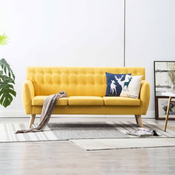 Canapea cu 3 locuri material textil 172 x 70 x 82 cm galben