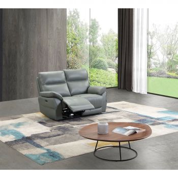 Canapea cu Recliner Arendal 2L, 148x91x101 cm, Piele Naturala, Grey Steel
