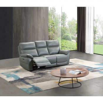 Canapea cu Recliner Arendal 3L, 200x91x101 cm, Piele Naturala, Grey Steel