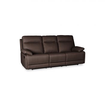 Canapea cu Recliner Asaka 3L, 213x85x100 cm, Piele Naturala, Maro