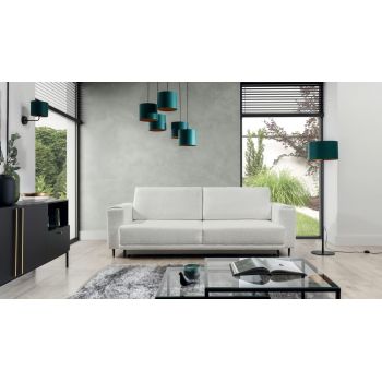 Canapea Extensibila, 3 Locuri, Lada de Depozitare, tapitata cu stofa boucle, Dalis Alb, l260xA95xH90 cm