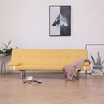 Canapea extensibilă cu două perne galben poliester