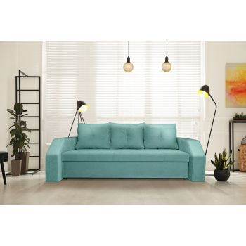 Canapea extensibila Marbella 230x93x77 cm, cu lada de depozitare, verde mint