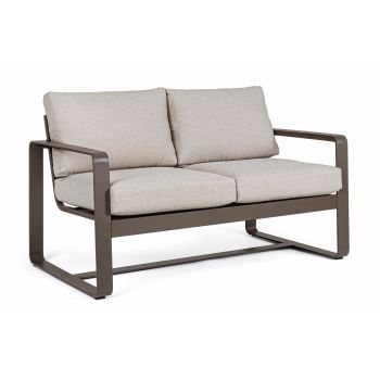 Canapea fixa pentru gradina / terasa, din aluminiu, cu perne detasabile, 2 locuri, Merrigan Coffee Gri Deschis, l134xA78xH84 cm