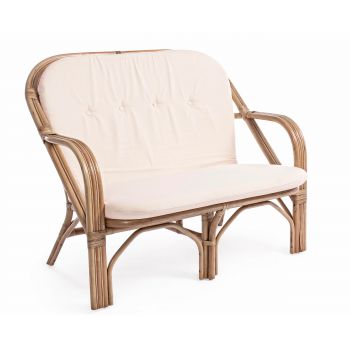 Canapea fixa pentru gradina / terasa, din ratan, cu perne detasabile tapitate cu stofa, 2 locuri, New Golf Natural, l111xA80xH89 cm