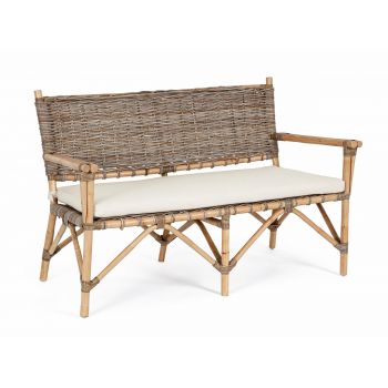 Canapea fixa pentru gradina / terasa, din ratan kubu, cu perna detasabila, 2 locuri, Tarifa Natural, l122,5xA70xH80 cm