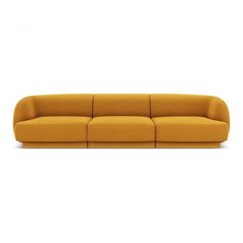 Canapea galben-muștar cu tapițerie din catifea 259 cm Miley – Micadoni Home Canapea galben-muștar cu tapițerie din catifea 259 cm Miley – Micadoni Home