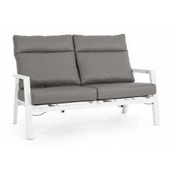 Canapea Recliner pentru gradina / terasa, din aluminiu, 2 locuri, Kledi JX11 Gri / Alb, l152xA81xH98 cm