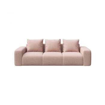 Canapea roz-deschis cu tapițerie din stofă bouclé 287 cm Feiro – MESONICA