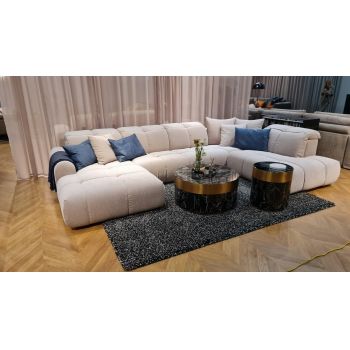 Coltar Bulls Madras 156 Fix cu Arcuri Ondulate si Spuma Poliuretanica, Sezlong pe Dreapta, tapitat cu Stofa, Tetiere Reglabile, l385xA239xH80-102 cm