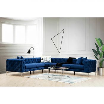 Coltar Como, 310x270x70 cm, Dreapta - Albastru Navy la reducere