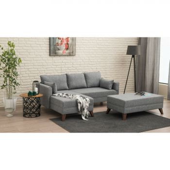 Coltar cu Taburet Bella, 205x140x85 cm, Stanga - Gri la reducere