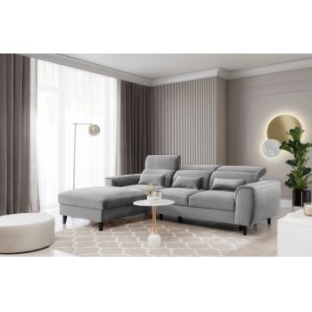 Coltar Extensibil Fobleros Plus Gri cu Lada de Depozitare, Sezlong pe Stanga, Tetiere Reglabile, l267xA196xH83-100 cm