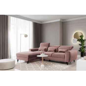 Coltar Extensibil Fobleros Plus Roz Inchis cu Lada de Depozitare, Sezlong pe Stanga, Tetiere Reglabile, l267xA196xH83-100 cm