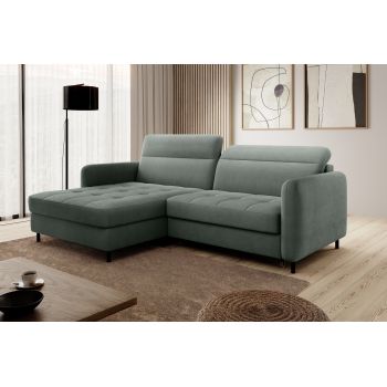 Coltar Extensibil Gomez Plus Verde cu Lada de Depozitare, Sezlong pe Stanga, Tetiere Reglabile, l228xA165xH92-100 cm