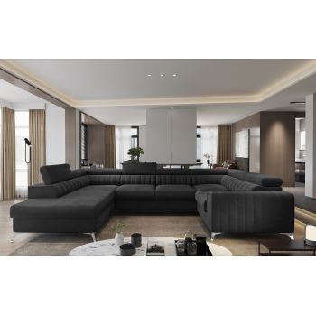 Coltar Extensibil Louisette cu Lada de Depozitare, Sezlong pe Stanga, Tetiere Reglabile, l340xA202xH72-92 cm-Velvetmat06 Coltar Extensibil Louisette cu Lada de Depozitare, Sezlong pe Stanga, Tetiere Reglabile, l340xA202xH72-92 cm-Velvetmat06
