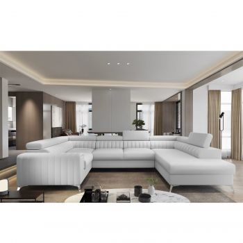Coltar Extensibil Louisette Plus Alb cu Lada de Depozitare, Sezlong pe Dreapta, Tetiere Reglabile, l340xA202xH72-92 cm Coltar Extensibil Louisette Plus Alb cu Lada de Depozitare, Sezlong pe Dreapta, Tetiere Reglabile, l340xA202xH72-92 cm