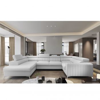 Coltar Extensibil Louisette Plus Alb cu Lada de Depozitare, Sezlong pe Stanga, Tetiere Reglabile, l340xA202xH72-92 cm Coltar Extensibil Louisette Plus Alb cu Lada de Depozitare, Sezlong pe Stanga, Tetiere Reglabile, l340xA202xH72-92 cm