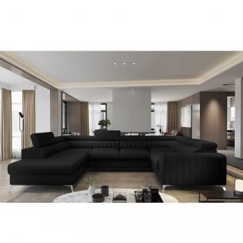 Coltar Extensibil Louisette Plus Negru cu Lada de Depozitare, Sezlong pe Stanga, Tetiere Reglabile, l340xA202xH72-92 cm Coltar Extensibil Louisette Plus Negru cu Lada de Depozitare, Sezlong pe Stanga, Tetiere Reglabile, l340xA202xH72-92 cm