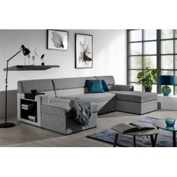 Coltar Extensibil Marcus Gri cu Lada de Depozitare, Sezlong pe Stanga, l314xA158xH86 cm