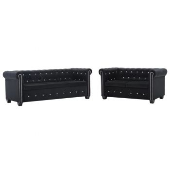 Set canapele Chesterfield 2 buc tapițerie catifea negru