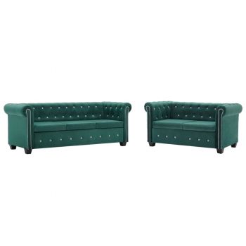 Set canapele Chesterfield 2 piese tapițerie catifea verde